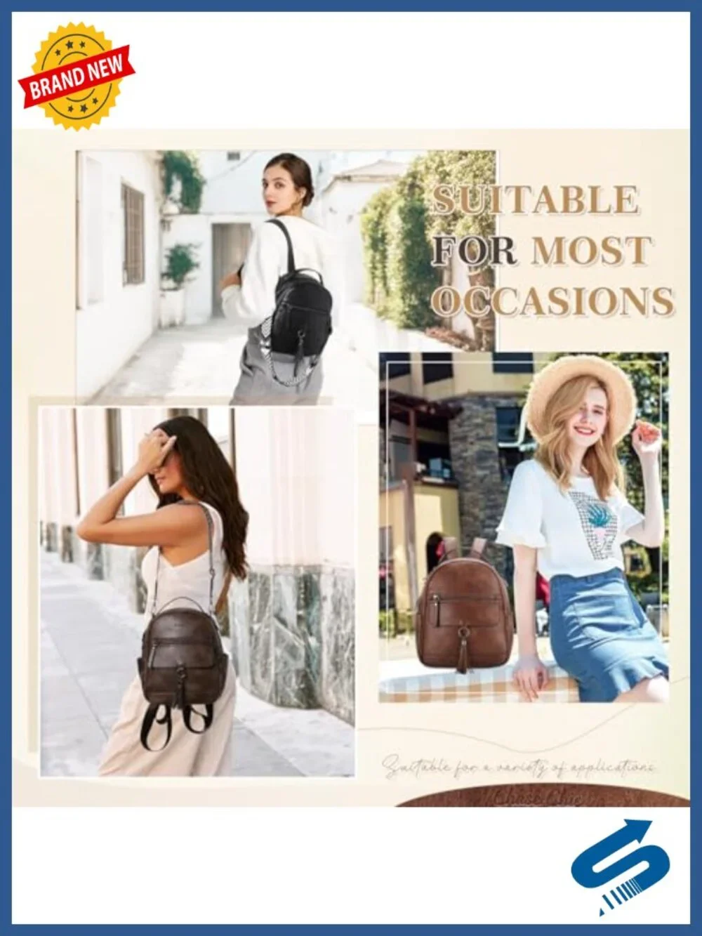 Women's Vegan Leather Mini Backpack Purse with Detachable Tassels, Adjustable
